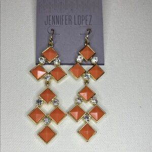 Jennifer Lopez Vibrant Orange and Gold Dangle Fashion Earrings